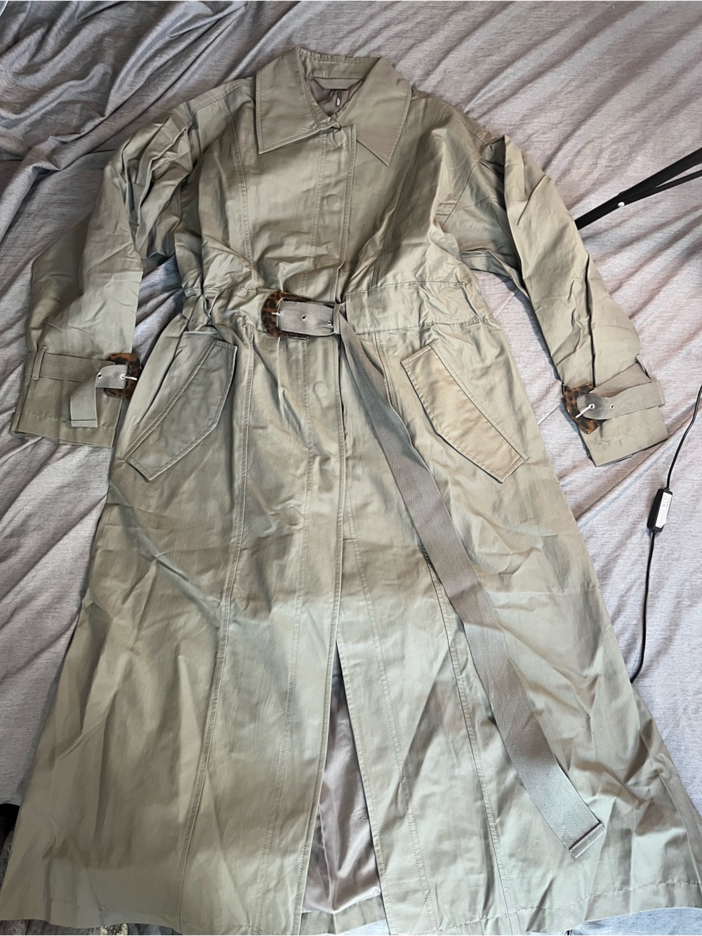 Anthropologie belted long trench utility coat, olive green, size M Like new